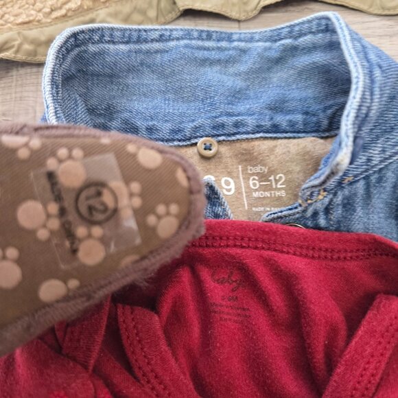 Baby Denim Jacket with removable fur collar body suit & Furry Booties Set  6-12m - Picture 2 of 7